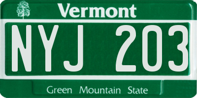VT license plate NYJ203