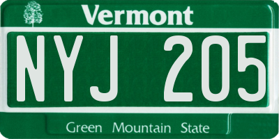VT license plate NYJ205