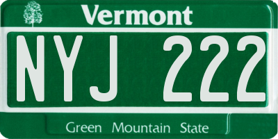 VT license plate NYJ222