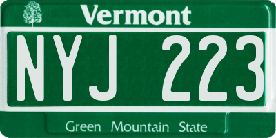 VT license plate NYJ223