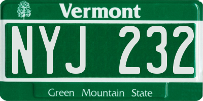 VT license plate NYJ232