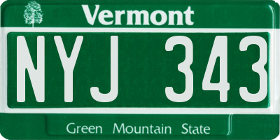 VT license plate NYJ343