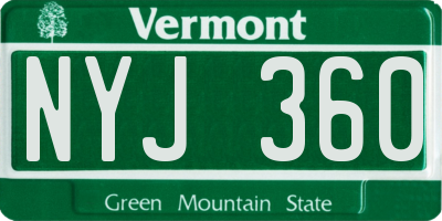 VT license plate NYJ360