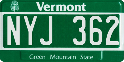 VT license plate NYJ362
