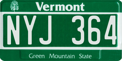 VT license plate NYJ364