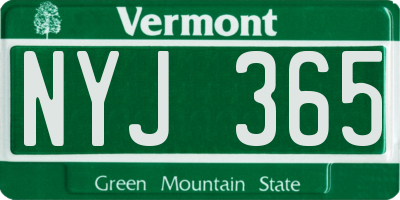 VT license plate NYJ365