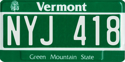 VT license plate NYJ418