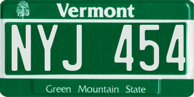 VT license plate NYJ454