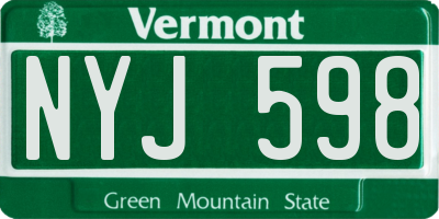 VT license plate NYJ598