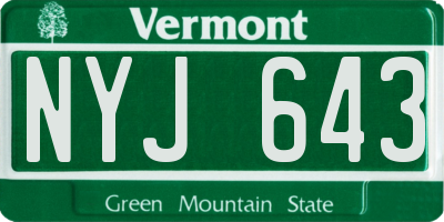 VT license plate NYJ643