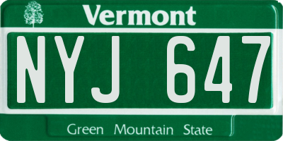 VT license plate NYJ647