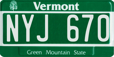 VT license plate NYJ670