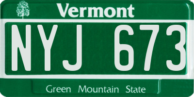 VT license plate NYJ673