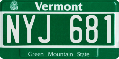 VT license plate NYJ681