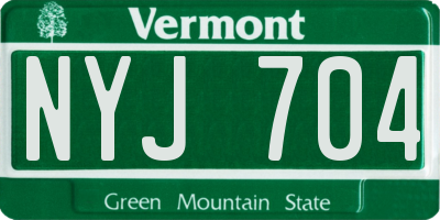 VT license plate NYJ704