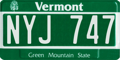 VT license plate NYJ747