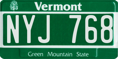 VT license plate NYJ768