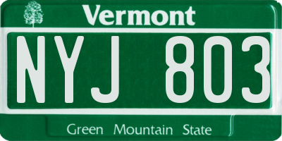 VT license plate NYJ803