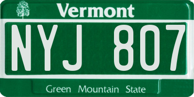 VT license plate NYJ807