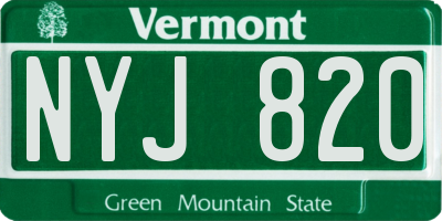 VT license plate NYJ820