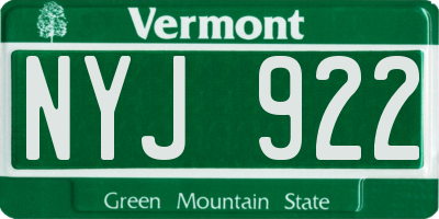 VT license plate NYJ922