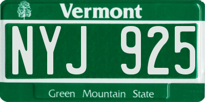 VT license plate NYJ925