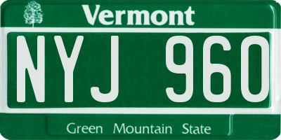 VT license plate NYJ960