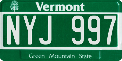 VT license plate NYJ997