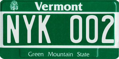 VT license plate NYK002