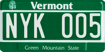 VT license plate NYK005