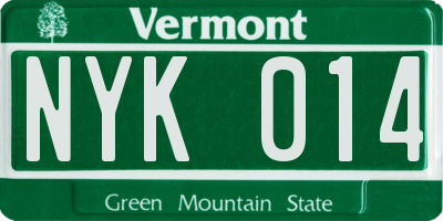 VT license plate NYK014