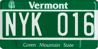 VT license plate NYK016