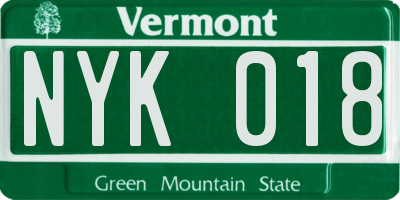 VT license plate NYK018