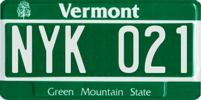 VT license plate NYK021