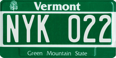 VT license plate NYK022