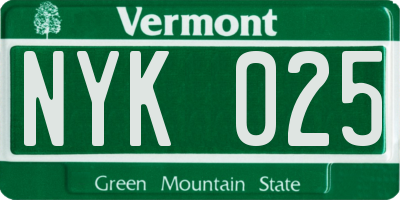 VT license plate NYK025