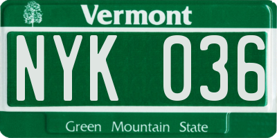 VT license plate NYK036