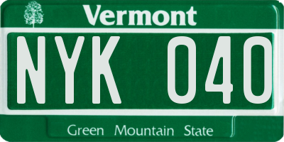 VT license plate NYK040