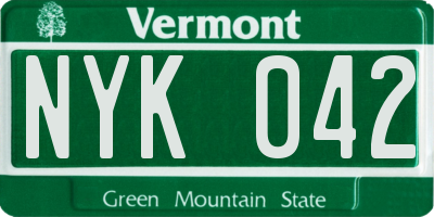 VT license plate NYK042
