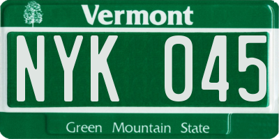 VT license plate NYK045