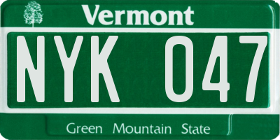 VT license plate NYK047