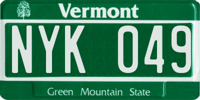 VT license plate NYK049