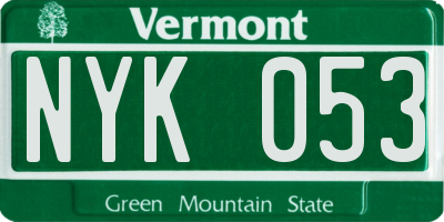 VT license plate NYK053