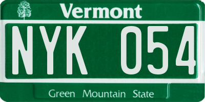 VT license plate NYK054