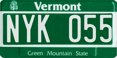 VT license plate NYK055