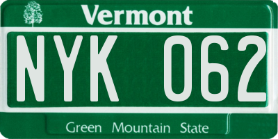 VT license plate NYK062
