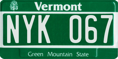 VT license plate NYK067