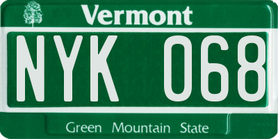 VT license plate NYK068