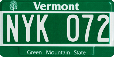 VT license plate NYK072