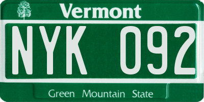 VT license plate NYK092